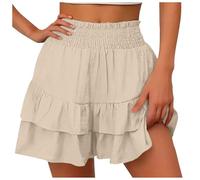 TTNTTR Women's Mini Skirts Double Layered Ruched High Waist Flared Skort Fashion Solid Color Pleated Skirts Workout Sport Short Skorts Club Party, Z01 Beige, S