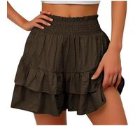 TTNTTR Women's Mini Skirts Double Layered Short Skirt Ruffle Flowy Skirt High Waist Flared Skort Fashion Solid Color Pleated Skirts Workout Sport Short Skorts Club Party Short Skirt, Brown, XXL