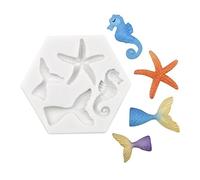 TTOA - Mermaid Tail Seashell Silicone Fondant Mould | Star Fish Sugar Paste | Sea Shell Icing Mould | Cake Decoration