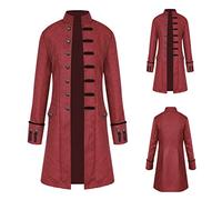 TTOKGZG Steampunk Medieval Tailcoat Coat Men, Vintage Gothic Single Breasted Trench Coat long, Medieval Victorian Frock Uniform for Steampunk-Themed & Halloween Party, Dancing Party (Red, S)