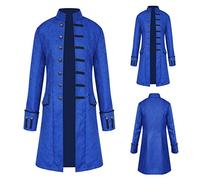 TTOKGZG Steampunk Medieval Vintage Coat Men, Gothic Single Breasted Trench Coat long,Halloween Tailcoat Costume, Medieval Victorian Frock Uniform for Steampunk-Themed & Halloween Party (Blue, M)