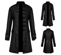 TTOKGZG Steampunk Medieval Vintage Coat Men, Gothic Single Breasted Trench Coat long,Halloween Tailcoat Costume, Medieval Victorian Frock Uniform for Steampunk-Themed & Halloween Party (Black, M)