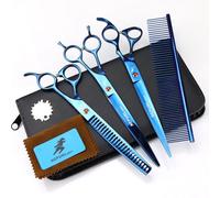 TTOOGO 3-Piece Professional Dog Grooming Kit, 8.0-Inch Blue 440C Steel Shears Set with Straight, Curved, and 7.5-Inch Thinning Scissors for All-Breed Shaping, Finishing, and Styling,B