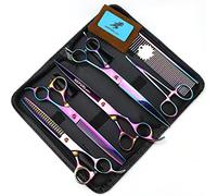 TTOOGO 4-Piece Professional Dog Grooming Scissors Set, 8.0" and 7.5" Finish 6CR Steel Shears Kit with Straight, Curved, and Two Thinning Shears for Complete Pet Styling,Colorful