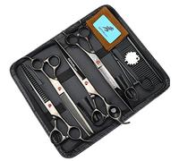 TTOOGO 4-Piece Professional Dog Grooming Scissors Set, 8.0" and 7.5" Finish 6CR Steel Shears Kit with Straight, Curved, and Two Thinning Shears for Complete Pet Styling,Black