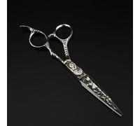 TTOOGO 6.0-Inch Hair Cutting Shears with Vintage Engraved Pattern - Professional 9CR Steel Salon Scissors for Stylists, Antique Silver Finish (Straight or Thinning),A