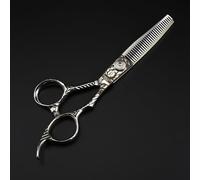 TTOOGO 6.0-Inch Hair Cutting Shears with Vintage Engraved Pattern - Professional 9CR Steel Salon Scissors for Stylists, Antique Silver Finish (Straight or Thinning),B