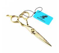 TTOOGO 6.0 Inch Professional Hairdressing Scissors with Damascus Pattern - 9CR Steel Salon Shears for Stylists, 62HRC Hardness for Precision Cutting (Straight or Thinning),Gold,A