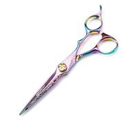 TTOOGO 6.0 Inch Professional Hairdressing Scissors with Damascus Pattern - 9CR Steel Salon Shears for Stylists, 62HRC Hardness for Precision Cutting (Straight or Thinning),Colorful,A