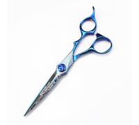 TTOOGO 6.0 Inch Professional Hairdressing Scissors with Damascus Pattern - 9CR Steel Salon Shears for Stylists, 62HRC Hardness for Precision Cutting (Straight or Thinning),Blue,A