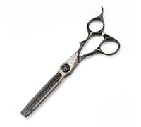 TTOOGO 6.0 Inch Professional Hairdressing Scissors with Damascus Pattern - 9CR Steel Salon Shears for Stylists, 62HRC Hardness for Precision Cutting (Straight or Thinning),Black,B