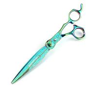 TTOOGO 7.0-Inch Professional Barber Shears with Green Damascus Finish - Premium 440C Steel Long Blade Hair Cutting Scissors for Barbershop and Salon Use,A