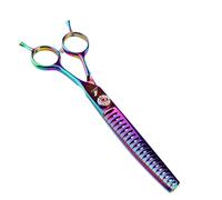TTOOGO 7.0-Inch Rainbow Curved Chunker Shears for Dog Grooming - Professional 6CR Steel Pet Thinning Scissors with Double Finger Rests for Blending and Finishing,Wide