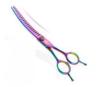 TTOOGO 7.0-Inch Rainbow Curved Chunker Shears for Dog Grooming - Professional 6CR Steel Pet Thinning Scissors with Double Finger Rests for Blending and Finishing,Fine