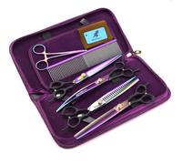 TTOOGO 8.0 Inch Professional Pet Grooming Scissors Set - Rainbow Titanium Coated Japanese 440C Steel Shears with Straight Curved and Thinning Scissors for Dogs and Cats Full Body Styling