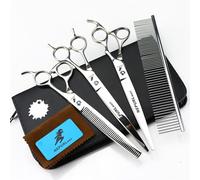 TTOOGO 8.0in Silver Dog Grooming Scissors Kit 3PCS Pet Hair Cutting Shears Straight Curved Thinning Shears Set with Comb for Professional Pet Groomers,Thin