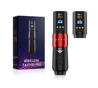 TTOOGO Adjustable Stroke Wireless Tattoo Pen Kit with Dual Battery - Rotary Tattoo Machine with TFT Display, 1600mAh Power, Type-C Charging for Professional and Beginner Practice Use,Red,2 batteries