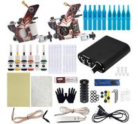 TTOOGO Complete Coil Tattoo Machine Kit with Two Tattoo Machines for Lining and Shading, Adjustable Power Supply and Foot Pedal, Practice Colors, Cartridges and Tattoo Accessories