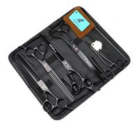 TTOOGO Complete Dog Grooming Scissors Kit - 6-Piece Professional Set with 8.0" Straight, Curved, and Texturizing Shears, Steel Comb, and Case for Full Body Styling, Trimming, and Finishing