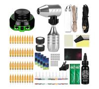 TTOOGO Complete Rotary Tattoo Machine Set Professional Pen Style Tattoo Gun Kit with Power Supply Foot Pedal and 40 Cartridges for Liner and Shader Tattoo Artists,Silver