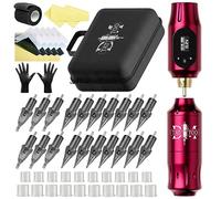 TTOOGO Complete Rotary Tattoo Pen Kit - Wireless Rotary Tattoo Machine with Battery Pack, 20 Cartridges, and Accessories for Lining and Shading, Ideal for Artists and Beginners,Red