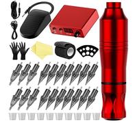 TTOOGO Complete Tattoo Kit with LCD Power Supply, Foot Pedal, 20 Tattoo Cartridges, Practice Skins, and Accessories,Professional Tattoo Machine for Shading, Lining, Coloring,Red