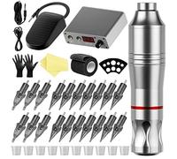 TTOOGO Complete Tattoo Kit with LCD Power Supply, Foot Pedal, 20 Tattoo Cartridges, Practice Skins, and Accessories,Professional Tattoo Machine for Shading, Lining, Coloring,Silver