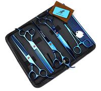 TTOOGO Dog Hair Cutting Scissors Set 8.0in Straight Curved Thinning Chunking Shears with Comb and Storage Case for Pet Grooming