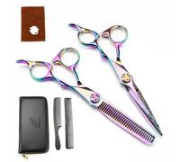 TTOOGO Hair Cutting Scissors Kit - 2-Piece 6.0" 440C Steel Barber Shears Set with Damascus Pattern, Includes Cutting and Thinning Scissors, Combs, and Case for Salon Stylists,Colorful