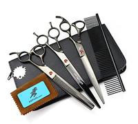 TTOOGO Professional 3-Piece Dog Grooming Shear Kit, Black Electroplated 440C Steel Set with 8.0" Straight and Curved Shears, 7.5" Thinning Shear for All-Breed Styling and Finishing,Thin