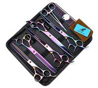 TTOOGO Professional 5-Piece Rainbow Dog Grooming Scissors Set - 8.0 Inch 6CR Steel Pet Grooming Kit with Straight, Up-Curved, Down-Curved, Thinning, and Chunker Shears