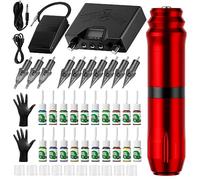 TTOOGO Professional Rotary Tattoo Pen Kit - TTOOGO Complete Tattoo Machine Set with LCD Power Supply, 20 Colors, 10 Cartridges, Foot Pedal, for Lining Shading Tattoo Artists,Red
