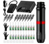 TTOOGO Professional Rotary Tattoo Pen Kit - TTOOGO Complete Tattoo Machine Set with LCD Power Supply, 20 Colors, 10 Cartridges, Foot Pedal, for Lining Shading Tattoo Artists,Black