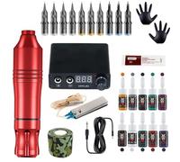 TTOOGO Rotary Tattoo Machine Kit with LED Power Supply for Lining and Shading, Professional Tattoo Pen Set with 0-18V Voltage Control, Foot Pedal and Mixed Cartridges,Red