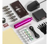 TTOOGO Rotary Tattoo Machine Kit with Tattoo Pen, Power Supply, 10 Cartridges, 10 Colors Ink, Foot Pedal, for Professional Tattoo Artists Lining and Shading Work,Pink