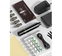 TTOOGO Rotary Tattoo Machine Kit with Tattoo Pen, Power Supply, 10 Cartridges, 10 Colors Ink, Foot Pedal, for Professional Tattoo Artists Lining and Shading Work,Black