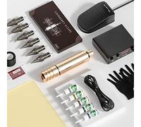 TTOOGO Rotary Tattoo Machine Kit with Tattoo Pen, Power Supply, 10 Cartridges, 10 Colors Ink, Foot Pedal, for Professional Tattoo Artists Lining and Shading Work,Gold
