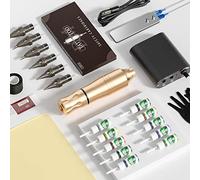 TTOOGO Rotary Tattoo Pen Kit for Lining, Shading, and Coloring - Tattoo Machine Set with Power Supply, Pedal, 10 Cartridges, 10 Ink Colors for Professional Tattoo Artists Beginner,Gold
