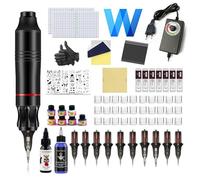TTOOGO Rotary Tattoo Pen Kit with 0-18V Power Supply for Lining Shading and Coloring, Complete Tattoo Set with Foot Pedal, 10 Cartridge Types and Adjustable Pen Grip,Black,A