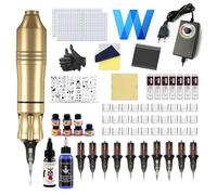 TTOOGO Rotary Tattoo Pen Kit with 0-18V Power Supply for Lining Shading and Coloring, Complete Tattoo Set with Foot Pedal, 10 Cartridge Types and Adjustable Pen Grip,Gold,A
