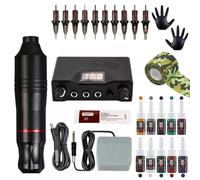 TTOOGO Rotary Tattoo Pen Kit with 0-18V Power Supply for Lining Shading and Coloring, Complete Tattoo Set with Foot Pedal, 10 Cartridge Types and Adjustable Pen Grip,Black,B