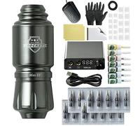TTOOGO Tattoo Pen Kit for Lining Shading Complete Rotary Tattoo Machine Kit with Mini Pen Power Supply Foot Pedal 20 Cartridges 7 Color Bottles Practice Skin and Accessories,Gray