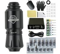 TTOOGO Tattoo Pen Kit for Lining Shading - Complete Rotary Tattoo Machine Kit with Mini Pen, Power Supply, Foot Pedal, 20 Cartridges, 7 Colors Ink, Practice Skin, Accessories,Black