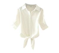 TTorju Women Button Down Shirts Short Sleeve Blouses V Neck Tie Front Knot Shirt Crop Top Casual Tops Tunics Cute Summer Tops Work Ladies Tops Plus Size UK White