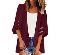 TTorju Women Chiffon Kimono Cardigans Summer Puff Half Sleeve Open Front Plain Beach Cover Ups Lightweight Casual Loose Blouse Sarong Shawl Tops for Ladies High Low Hem Wine