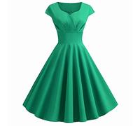 TTorju Women's 1950s Cocktail Dresses Cap Sleeve A Line Rockabilly Dress Vintage Empire Skater Dress Deep V-Neck Empire Waist Elegant Ruffle Mini Swing Party Dress Green