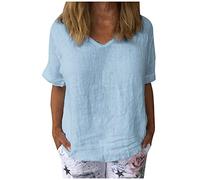TTorju Womens Linen Shirts Solid Color Linen Cotton Blouses T-Shirt Cheesecloth Tops Casual Tops White Linen Shirt Women Summer Comfy Breathe Casual Loose Fit Tops UK Size