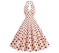 TTOUDRY Women's Sundress Sleeveless Halter Neck Boho Elastic Waist Ruffle Dresses Polka Dot Halter Neck Dress Red