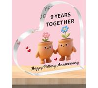 TTOVEN 9th Anniversary Plaque Gifts for Her Him,Happy Pottery Anniversary Plaque,I Love You Romantic Acrylic Heart Gifts For Women Men,Gifts For Couples Ninth Wedding Anniversaries