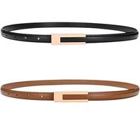 TTPSRY 2 Pack Women's Leather Belts Adjustable Thin Waist Belt Gold Buckle Waistband Decorative Belt for Dresses Jeans Pants Coat(Black+Caramel)